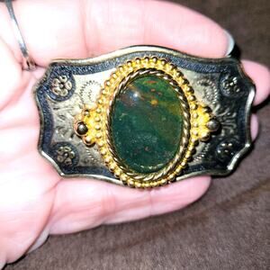 Vintage Western Silver & Gold Natural Stone Belt Buckle